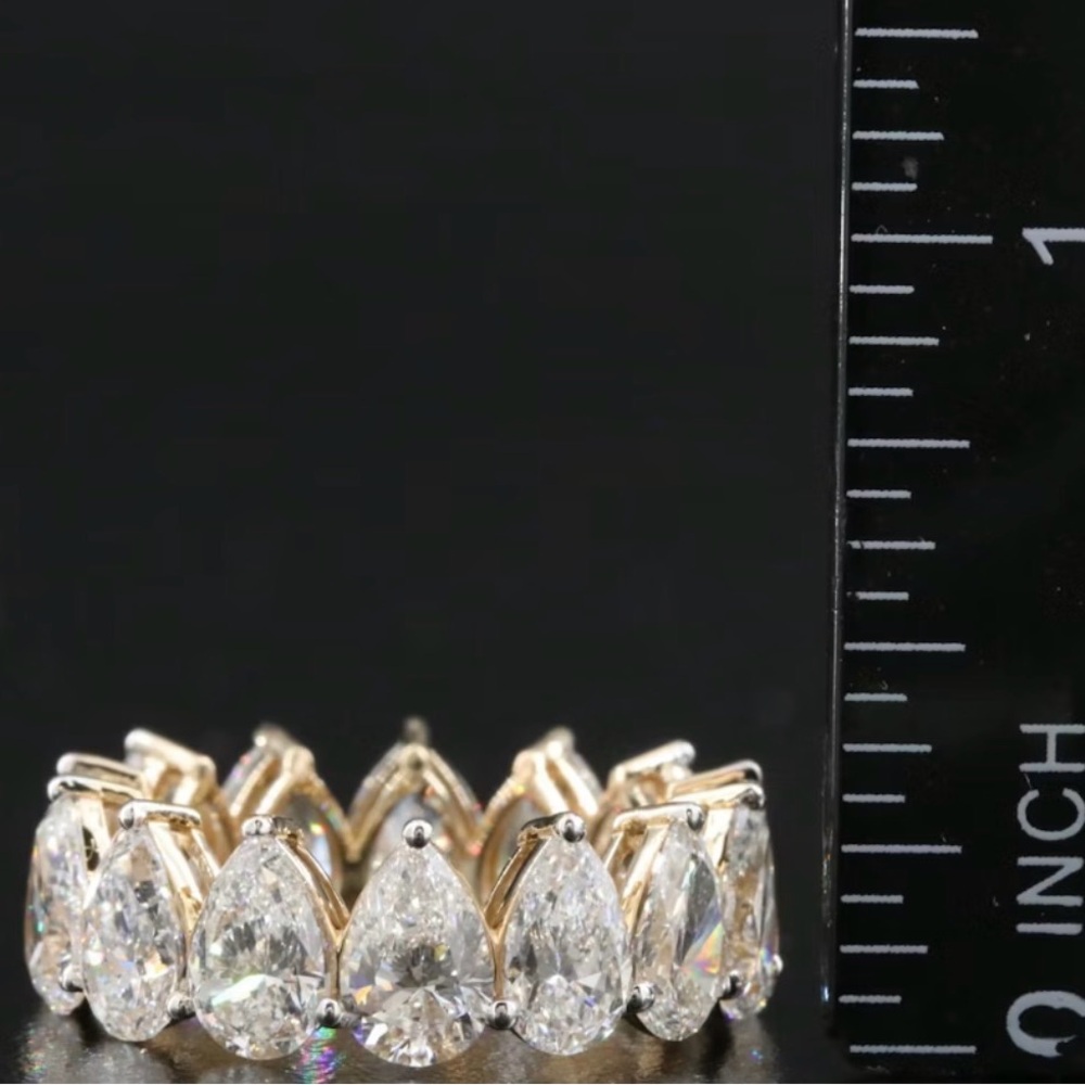 Gold Pear-Cut Eternity Ring with Clear Stones - Women Jewelry